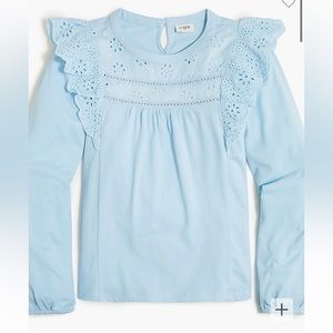 J Crew long sleeve eyelet ruffle top light blue size large